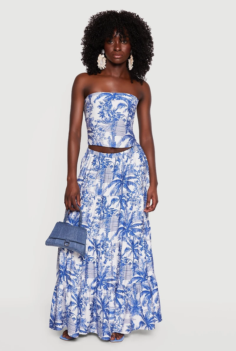 Tropical Toile de Jouy Tiered Maxi Skirt