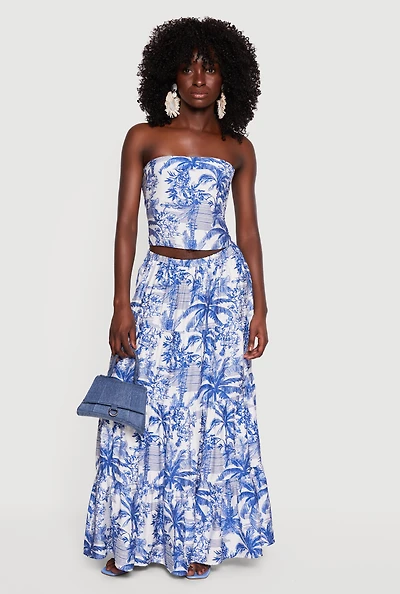 Tropical Toile de Jouy Tiered Maxi Skirt