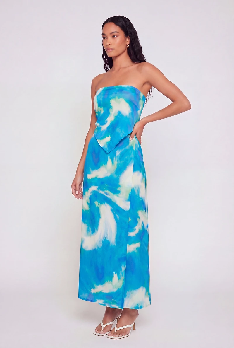 High Waisted Tie Dye Wrap Maxi Skirt