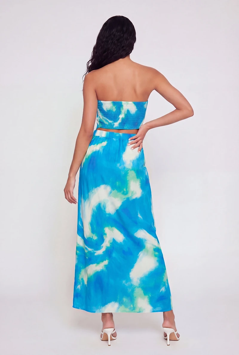 High Waisted Tie Dye Wrap Maxi Skirt