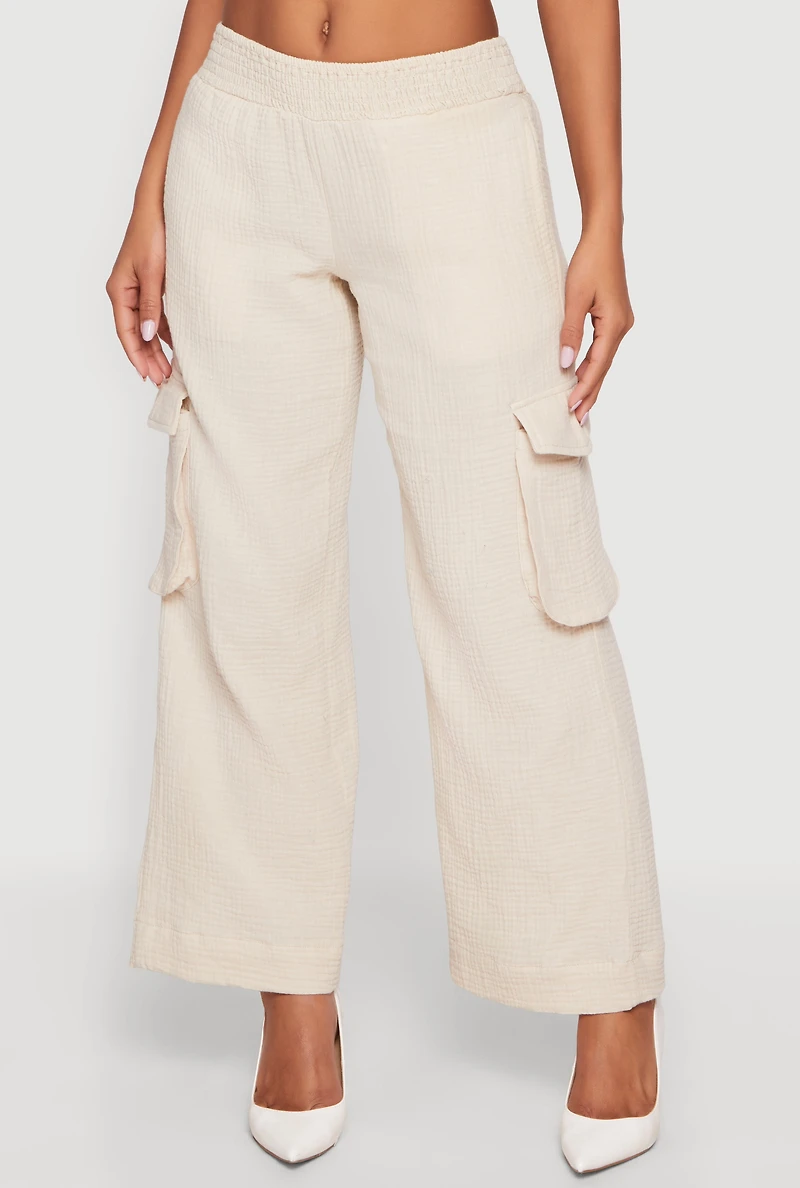 Gauze Knit Wide Leg Cargo Pants