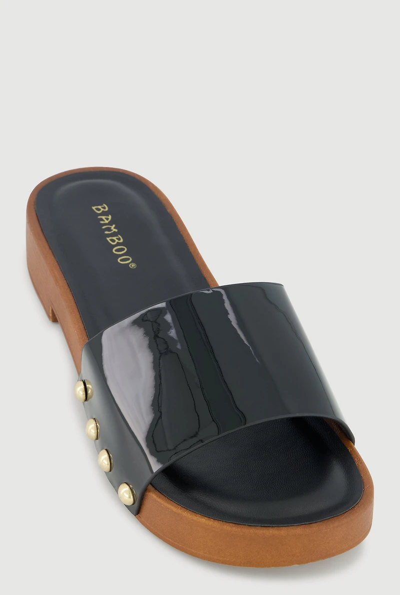 Studded Metallic Trim Open Toe Sandals