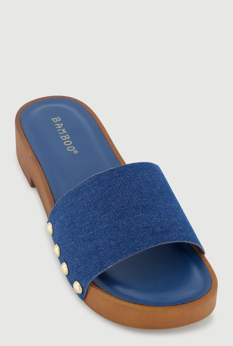 Studded Metallic Trim Open Toe Sandals