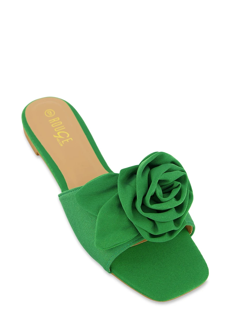 Womens Rose Band Square Toe Slide Sandals, Green, Size 6