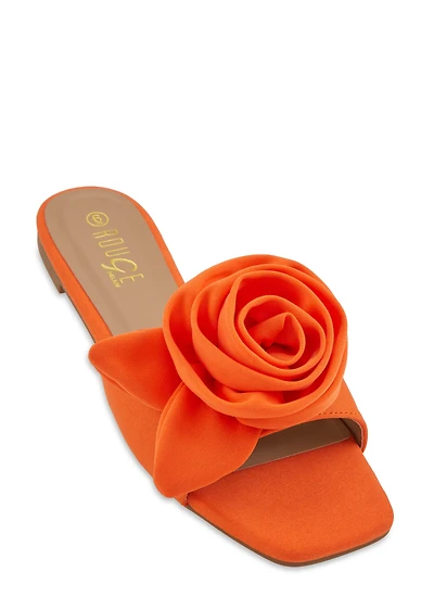Womens Rose Band Square Toe Slide Sandals, Orange, Size 6