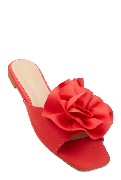 Womens Rose Band Square Toe Slide Sandals,