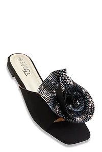 Rhinestone Rose Band Slide Sandals