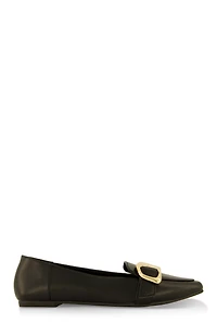 Metallic Buckle Pointed Toe Flats