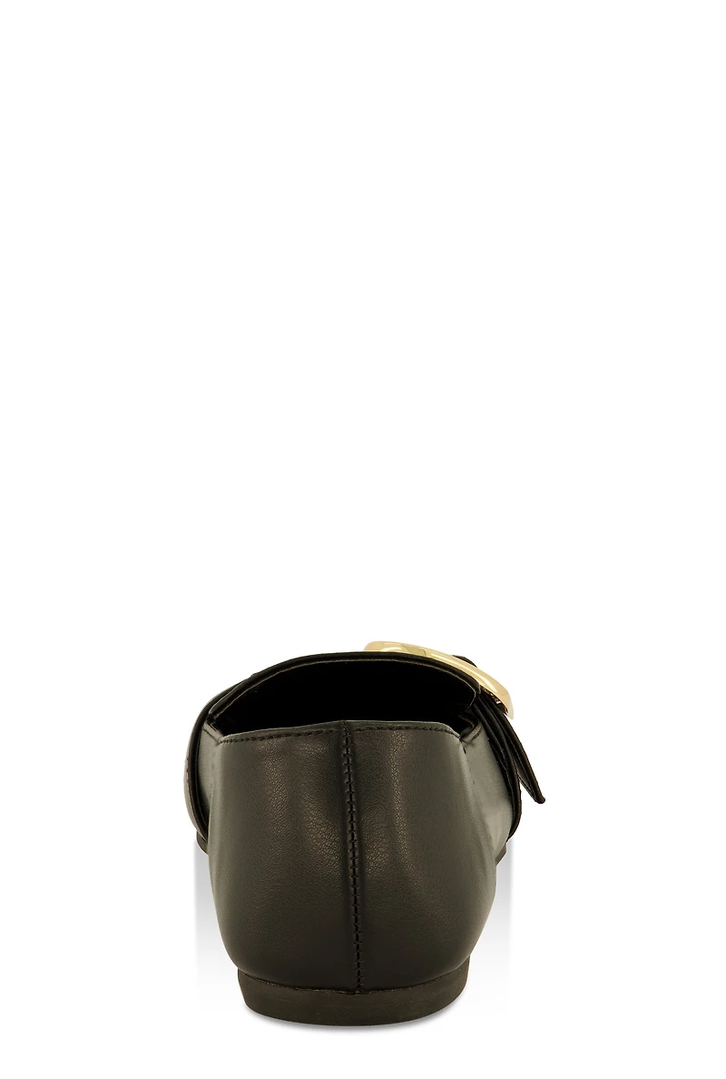 Metallic Buckle Pointed Toe Flats