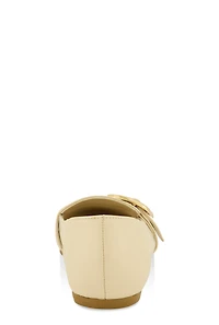 Womens Metallic Buckle Pointed Toe Flats, Beige, Size 6