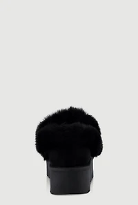 Faux Fur Embroidered Graphic Slip On Platform Booties