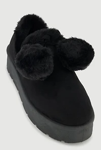 Womens Faux Fur Pom Platform Clogs,