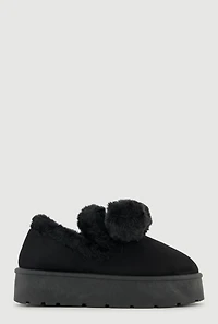 Womens Faux Fur Pom Platform Clogs,