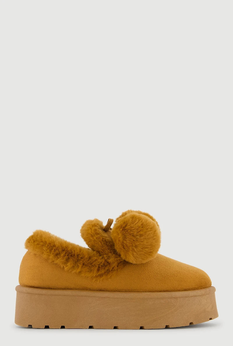 Faux Fur Pom Platform Clogs