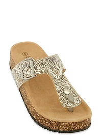 Embellished Footbed Thong Sandals