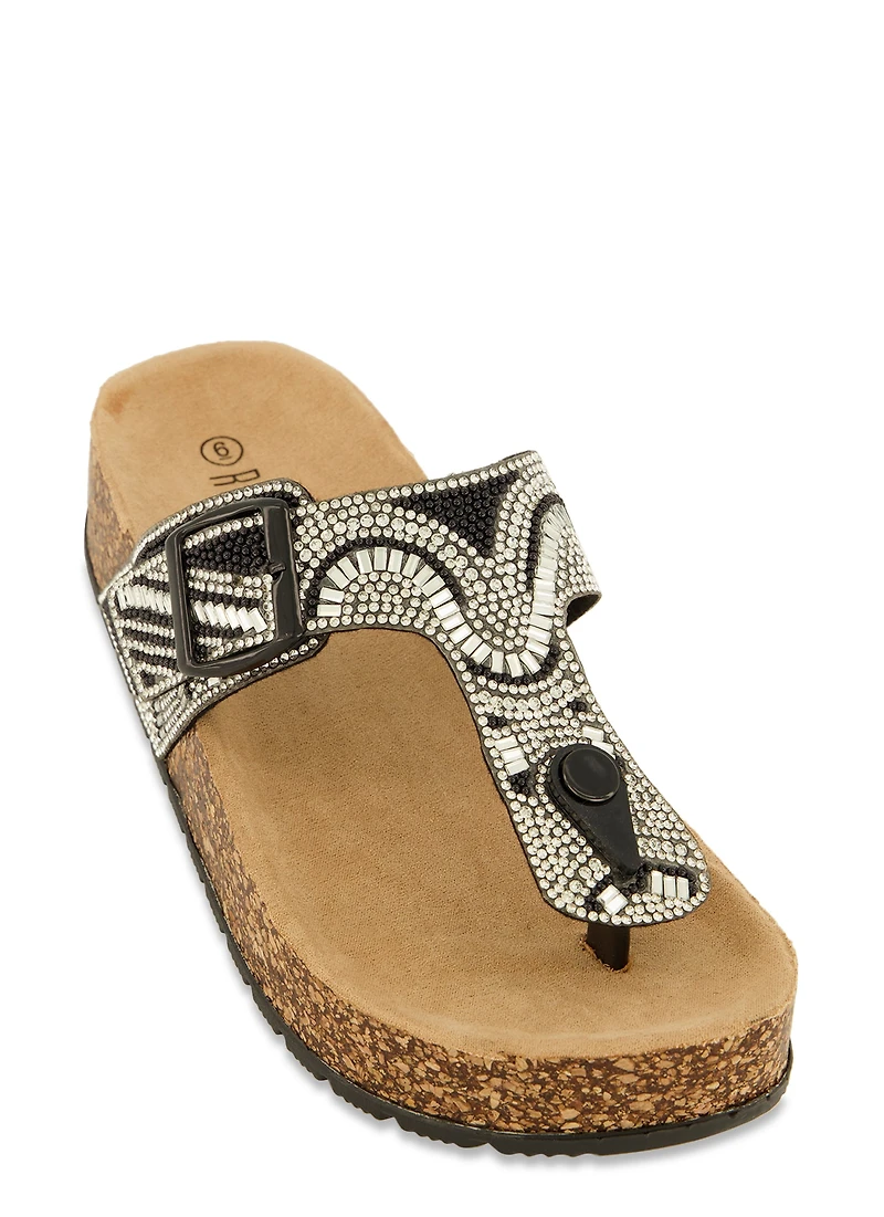 Embellished Footbed Thong Sandals
