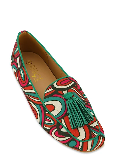 Womens Patterned Tassel Loafers, Multi, Size 6.5