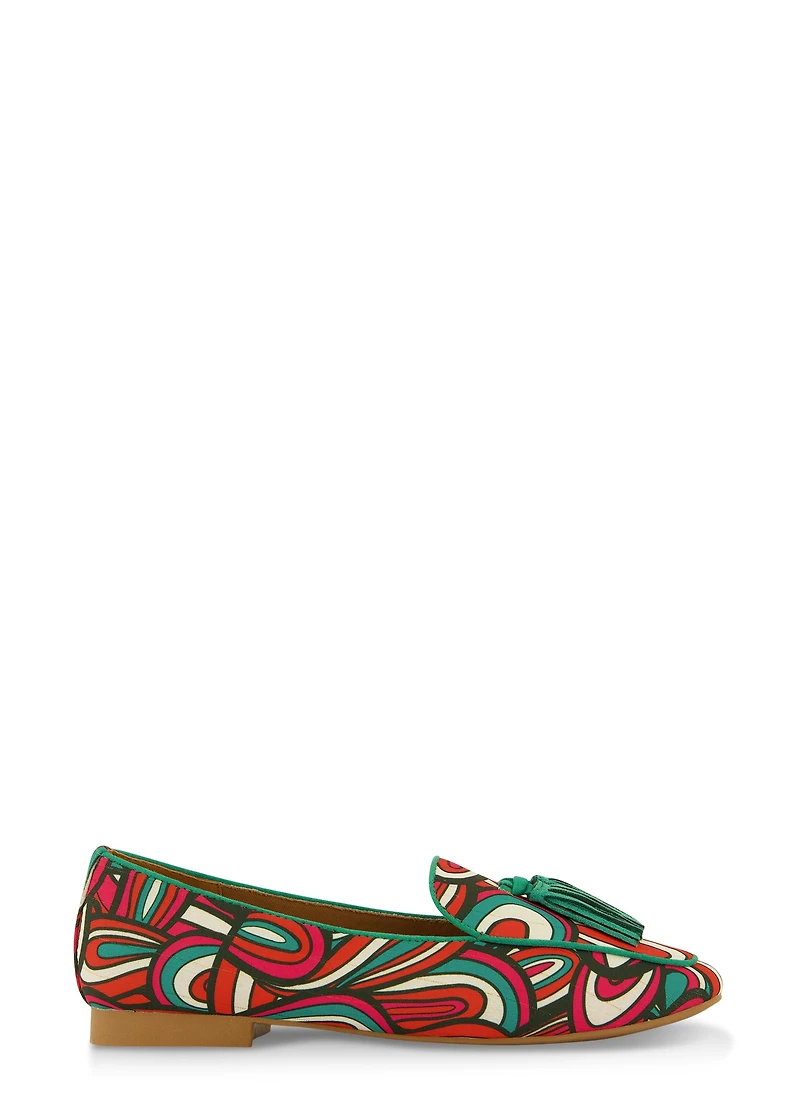 Womens Patterned Tassel Loafers, Multi, Size 6.5