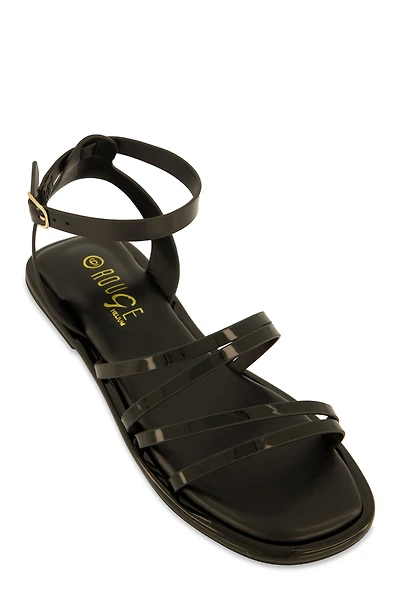 Womens Asymmetrical Strappy Flat Sandals,