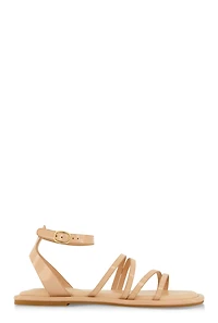Womens Asymmetrical Strappy Flat Sandals, Beige, Size 10