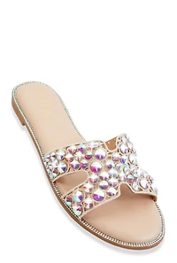 Studded Rhinestone Cut Out Band Slide Sandals