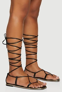 Faux Leather Lace Up Strappy Sandals