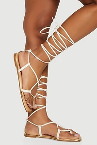 Faux Leather Lace Up Strappy Sandals