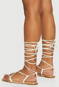 Faux Leather Lace Up Strappy Sandals