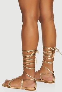 Faux Leather Lace Up Strappy Sandals
