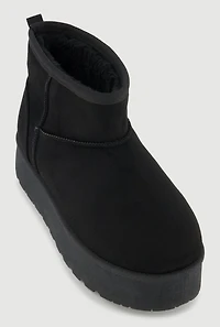 Womens Faux Suede Low Platform Booties, Black, Size 6