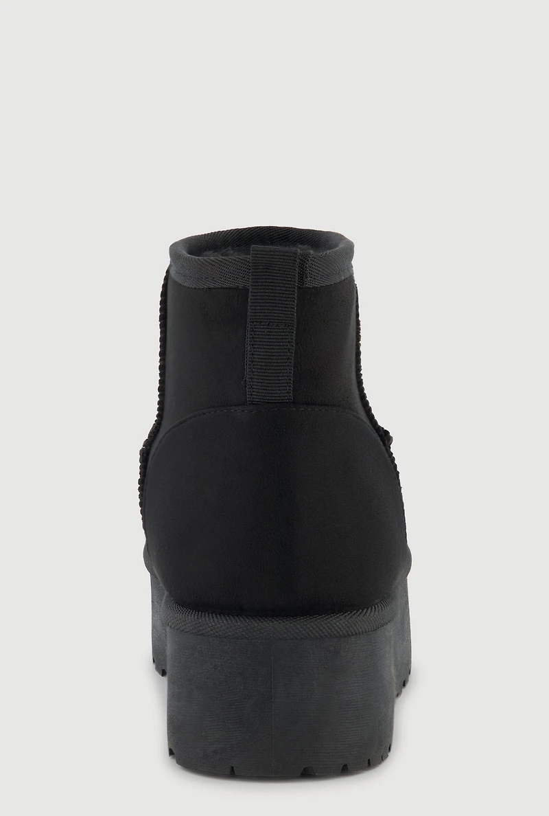 Womens Faux Suede Low Platform Booties, Black, Size 6