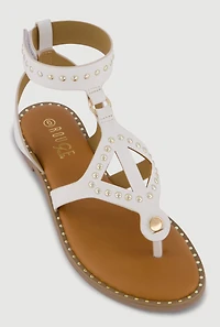 Studded  Velcro Strap Thong Gladiator Sandals