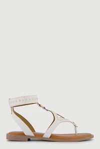 Studded  Velcro Strap Thong Gladiator Sandals