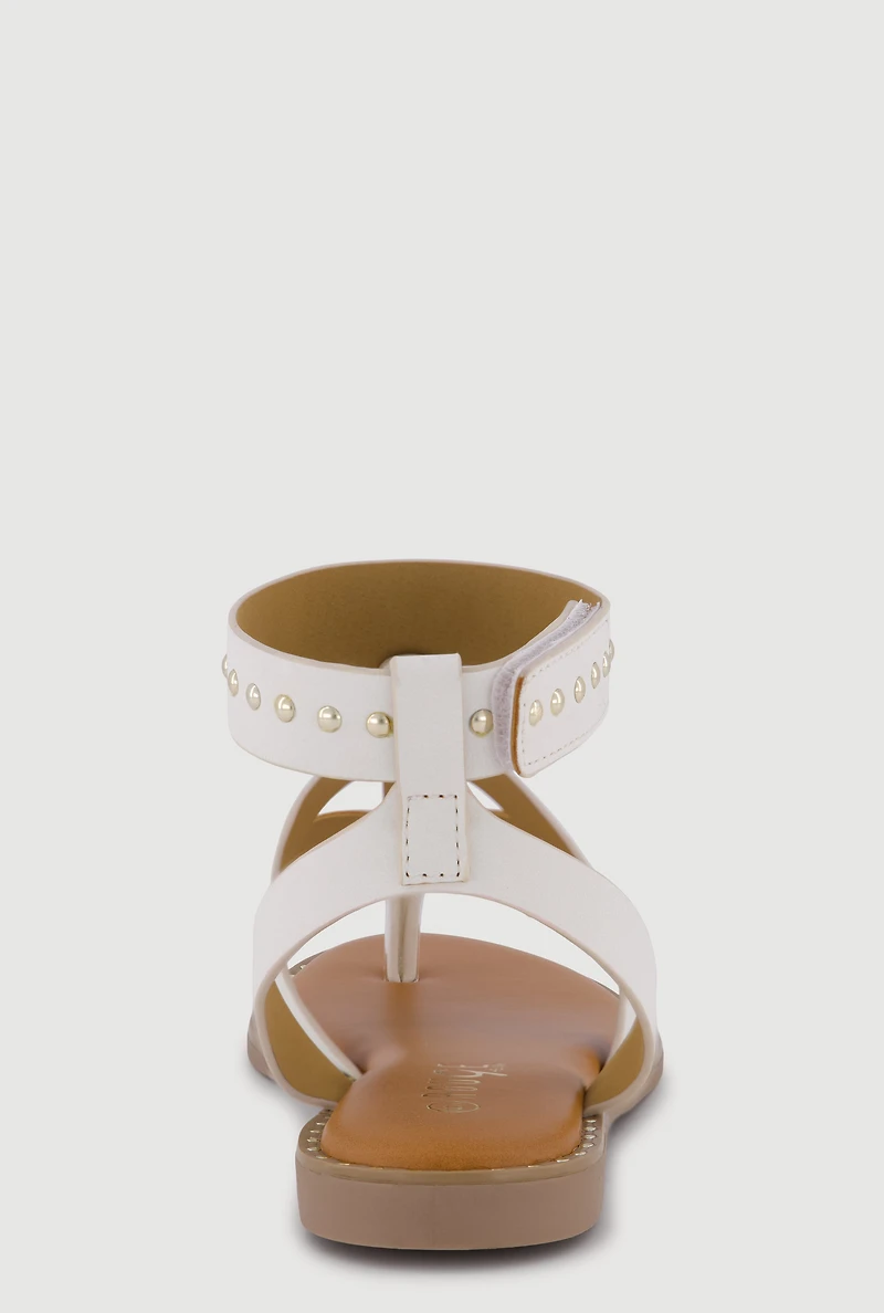 Studded Velcro Strap Thong Gladiator Sandals