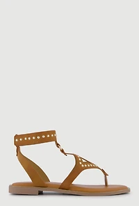 Studded  Velcro Strap Thong Gladiator Sandals