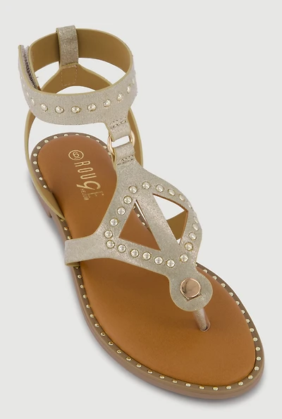 Studded Velcro Strap Thong Gladiator Sandals