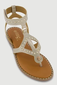 Studded Velcro Strap Thong Gladiator Sandals