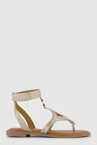 Studded Velcro Strap Thong Gladiator Sandals