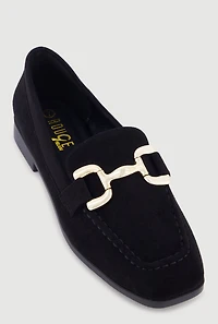 Metallic Horsebit Faux Suede Square Toe Loafers