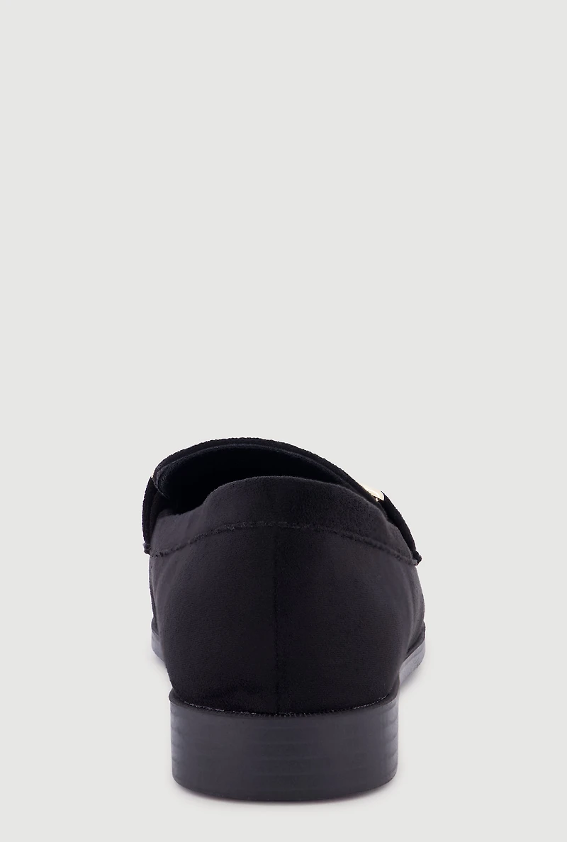 Metallic Horsebit Faux Suede Square Toe Loafers