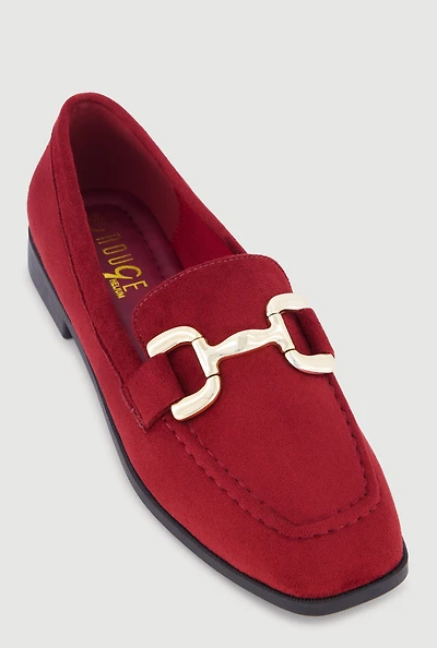 Metallic Horsebit Faux Suede Square Toe Loafers