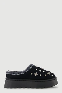 Rhinestone Studded Charm Platform Clogs