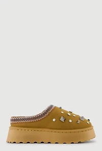 Rhinestone Studded Charm Platform Clogs