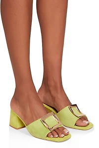 Womens Square Pendant Open Toe Block Heel Mules, Green, Size 6.5