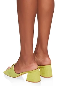 Womens Square Pendant Open Toe Block Heel Mules, Green, Size 6.5