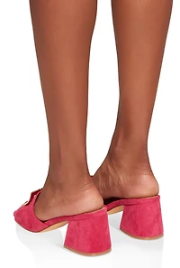 Womens Square Pendant Open Toe Block Heel Mules, Pink,