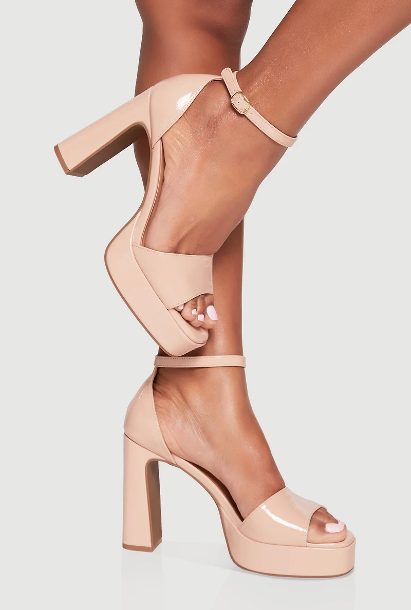 Womens Faux Leather Open Toe Ankle Strap High Heels,