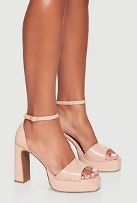 Womens Faux Leather Open Toe Ankle Strap High Heels,