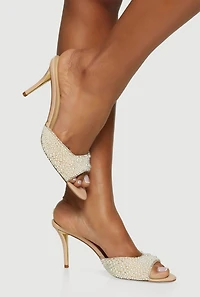 Faux Pearl Peep Toe Stiletto Mules