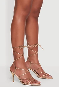 Faux Leather Strappy Lace Up Heels